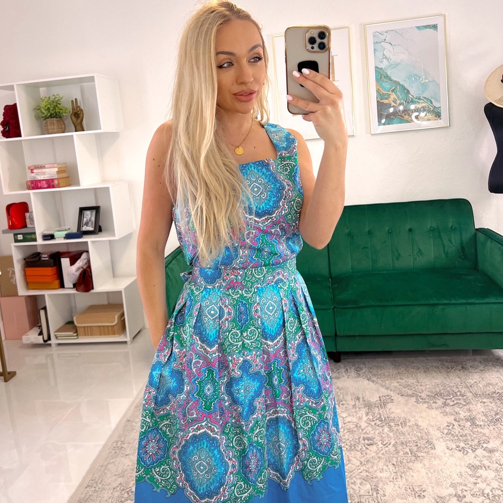 EUC Talbots Teal Printed Dress - Picture 2 of 5